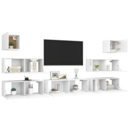 Berkfield 7 Piece Tv Cabinet Set White Engineered Wood - thumbnail 3