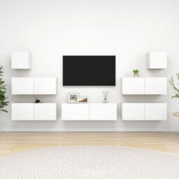 Berkfield 7 Piece Tv Cabinet Set White Engineered Wood - thumbnail 1