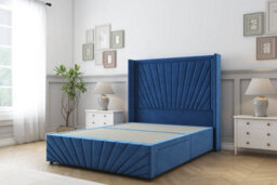 "Sloomy Rutherford Navy Plush Divan Bed2 Drawers Foot-End - 54"" Wingback Headboard & 12""footboard 5' King" - thumbnail 1
