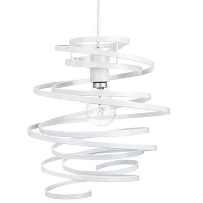Happy Homewares Contemporary White Gloss Metal Double Ribbon Spiral Swirl Ceiling Light Pendant - image 1