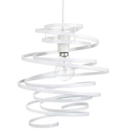 Happy Homewares Contemporary White Gloss Metal Double Ribbon Spiral Swirl Ceiling Light Pendant