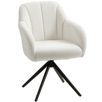 White 360 Degree Swivel Vanity Chair, Upholstered Accent Chair With Steel Legs - image 1
