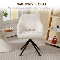 White 360 Degree Swivel Vanity Chair, Upholstered Accent Chair With Steel Legs - thumbnail 4