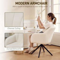 White 360 Degree Swivel Vanity Chair, Upholstered Accent Chair With Steel Legs - thumbnail 6