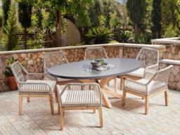 Beliani Garden Dining Set 6 Seater Oristano Beige Concrete With Cushions - thumbnail 2
