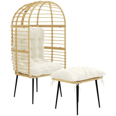 Beige Standing Garden Egg Chair With Footstool Rattan Outdoor Lounge Chair - image 1