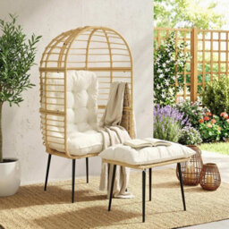 Beige Standing Garden Egg Chair With Footstool Rattan Outdoor Lounge Chair - thumbnail 3