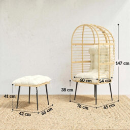 Beige Standing Garden Egg Chair With Footstool Rattan Outdoor Lounge Chair - thumbnail 2
