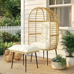 Beige Standing Garden Egg Chair With Footstool Rattan Outdoor Lounge Chair - thumbnail 6