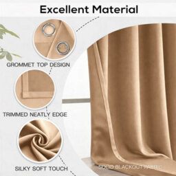Bedlooms Blackout Curtain Thermal Insulated Eyelet Ready Made Ring Top Beige Curtain (Pair) 66 X 90 Inches With Tie Backs - thumbnail 5