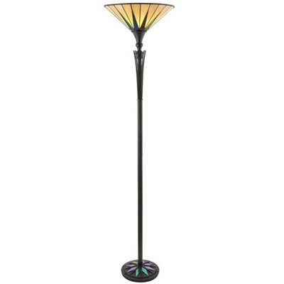 1.7M Tiffany Uplight Floor Lamp Black & Multi Colour Stained Glass Shade I00010 - image 1