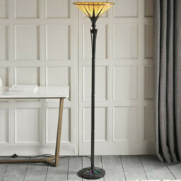 1.7M Tiffany Uplight Floor Lamp Black & Multi Colour Stained Glass Shade I00010 - thumbnail 4