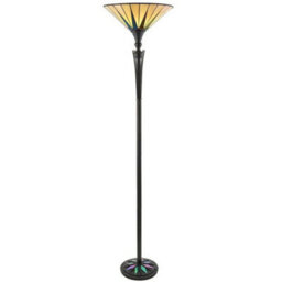 1.7M Tiffany Uplight Floor Lamp Black & Multi Colour Stained Glass Shade I00010