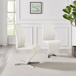 Furniturebox Set Of 2 - Willow Premium Dining Chairs - White Faux Leather Chrome Leg Dining Chairs - Kitchen Dining Room Chairs - thumbnail 2