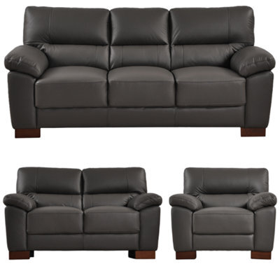 Furniture Instore Dalmore Genuine Leather Grey 3+2+1 Seater Sofa Set - image 1