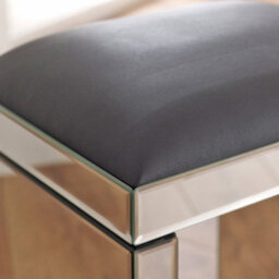 The Furniture Market Venetian Mirrored Dressing Table Stool With Black Seat Pad Upholstered Seat Bevelled Glass Compact & Strong - thumbnail 4