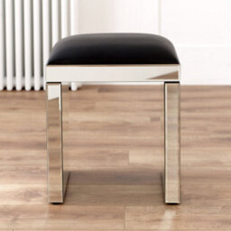The Furniture Market Venetian Mirrored Dressing Table Stool With Black Seat Pad Upholstered Seat Bevelled Glass Compact & Strong - thumbnail 3