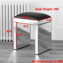 The Furniture Market Venetian Mirrored Dressing Table Stool With Black Seat Pad Upholstered Seat Bevelled Glass Compact & Strong - thumbnail 5