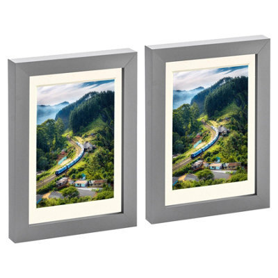 "Nicola Spring Photo Frames With 4"" X 6"" Mount - 5"" X 7"" - Grey/ivory - Pack Of 2" - image 1