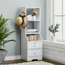 2 Drawers+3 Shelves Bedside Table Nightstand Cabinet Bedroom Storage Shelf Keys Locked Drawers - thumbnail 6