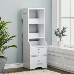 2 Drawers+3 Shelves Bedside Table Nightstand Cabinet Bedroom Storage Shelf Keys Locked Drawers - thumbnail 4