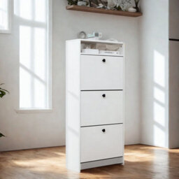 FURNOLD 3 Drawer Hallway Shoe Storage Cabinet With Shelf White - thumbnail 4