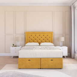 Sloomy Montana End Lift Ottoman Bed 2Ft6 With Sprung Memory Mattress - Mustard Plush & Headboard- Small Single - thumbnail 3