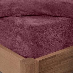 Ohs Teddy Fleece Fitted Bed Sheet Soft Thermal Warm, Burgundy - Single