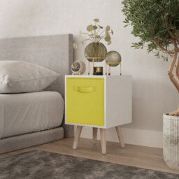 Urbn-Living Urbnliving 80Cm Height 3 Tier White Wooden Storage Bookcase Yellow Insert Scandinavian Style Pine Legs