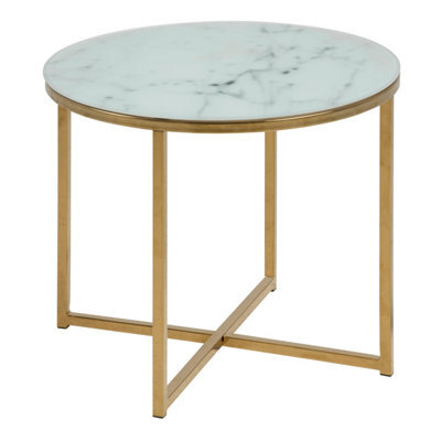 Furniture To Go Alisma Round Side Table With White Crystal Clear Marble Glass Top & Gold Legs - image 1