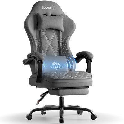 Fabric Gaming Chair For Adults, Massage Computer Chairs With Footrest, Headrest And Lumbar Support, Silver Grey - image 1
