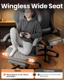 Fabric Gaming Chair For Adults, Massage Computer Chairs With Footrest, Headrest And Lumbar Support, Silver Grey - thumbnail 6