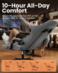 Fabric Gaming Chair For Adults, Massage Computer Chairs With Footrest, Headrest And Lumbar Support, Silver Grey - thumbnail 7