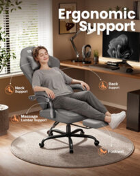 Fabric Gaming Chair For Adults, Massage Computer Chairs With Footrest, Headrest And Lumbar Support, Silver Grey - thumbnail 2