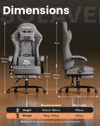 Fabric Gaming Chair For Adults, Massage Computer Chairs With Footrest, Headrest And Lumbar Support, Silver Grey - thumbnail 3