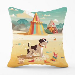 Warren Reed Designer Doggy On A Beach Holiday Cushions 45Cm X 45Cm - thumbnail 1