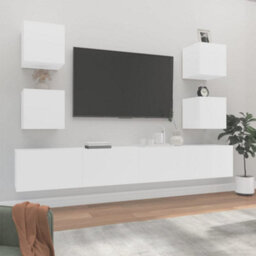 Berkfield 6 Piece Tv Cabinet Set White Engineered Wood - thumbnail 1