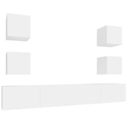 Berkfield 6 Piece Tv Cabinet Set White Engineered Wood - thumbnail 2