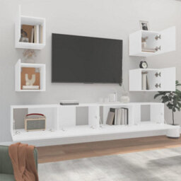 Berkfield 6 Piece Tv Cabinet Set White Engineered Wood - thumbnail 3