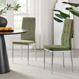 Furniturebox Uk Dining Chair - 2X Paloma Green Fabric Upholstered Dining Chair Silver Legs - Contemporary Dining Kitchen Furniture