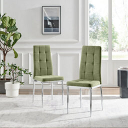 Furniturebox Paloma 2X Green Fabric Silver Legs Dining Chairs - Dining Chairs Set Of 2 - Kitchen Chairs - Green Dining Chairs - thumbnail 2