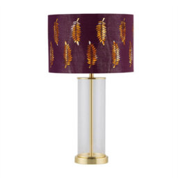 First Choice Lighting Aura - Satin Brass Table Lamp With Burgundy Fern Cut Out Shade
