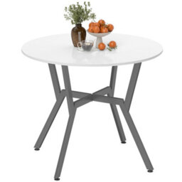 Homcom Small Kitchen Table With Black Steel Legs, Dining Table, High Gloss White - thumbnail 2