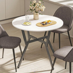 Homcom Small Kitchen Table With Black Steel Legs, Dining Table, High Gloss White - thumbnail 8