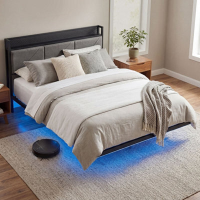 Levede Double Floating Bed Frame Upholstered Usb Storage Headboard With Led - image 1