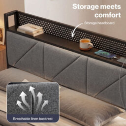 Levede Double Floating Bed Frame Upholstered Usb Storage Headboard With Led - thumbnail 8