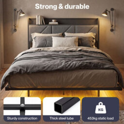 Levede Double Floating Bed Frame Upholstered Usb Storage Headboard With Led - thumbnail 9