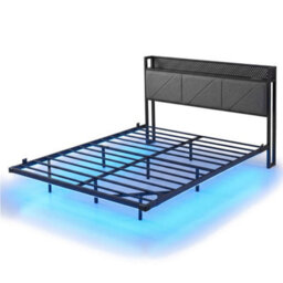 Levede Double Floating Bed Frame Upholstered Usb Storage Headboard With Led - thumbnail 2