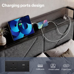 Levede Double Floating Bed Frame Upholstered Usb Storage Headboard With Led - thumbnail 7