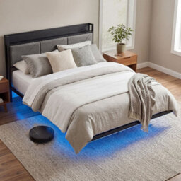 Levede Double Floating Bed Frame Upholstered Usb Storage Headboard With Led - thumbnail 1